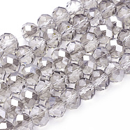 Electroplate Glass Beads Strands, Half Pearl Luster Plated, Faceted, Rondelle, Light Grey, 10x7mm, Hole: 1mm, about 70~72pcs/strand, 19.8 inch(GR10MMY-01S)