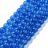 Crackle Glass Round Bead Strands, Blue, 10mm, Hole: 0.8mm, about 40pcs/strand, 14.96 inch(38cm)(CCG-C001-01C-03)