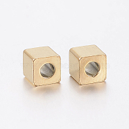 Ion Plating(IP) 304 Stainless Steel Beads, Cube, Golden, 2.5x2.5x2.5mm, Hole: 1.7mm(STAS-F148-2.5x2.5-06G)