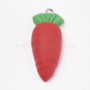 Handmade Polymer Clay Pendants, with Iron Findings, Carrot, Platinum, Red, 36x14.5x9mm, Hole: 2mm(X-CLAY-T012-09)