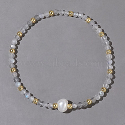 Natural Green Onyx Agate Beaded Stretch Bracelets for Women, with Pearl Bead, Inner Diameter: 6-7/8 inch(17.5cm)(BG9690-2)