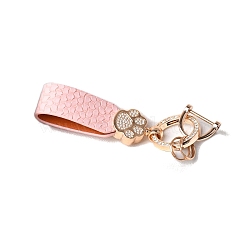 Zinc Alloy Keychain, with Rhinestone and PU Leather, Paw Print, Pink, 11x2.3cm(PW-WG21241-01)