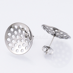 304 Stainless Steel Stud Earring Findings, with Sieve Base, Ear Nuts/Earring Backs, Stainless Steel Color, 18mm, Hole: 1.5mm, Pin: 0.8mm(STAS-Q231-03B-A)
