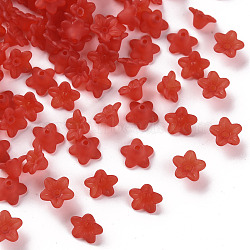 Transparent Acrylic Beads, Flower, Frosted, Red, 10x5mm, Hole: 1mm, about 4600pcs/500g(PL554-01)