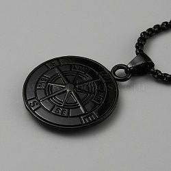 304 Stainless Steel Compass Pendant Necklace, Black, 23.62 inch(60cm)(NJEW-WH0016-43EB)