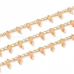 3.28 Feet Handmade Glass Beaded Chains, with Brass Eye Pins, Golden, Soldered, Round, Faceted, Light Salmon, 2.5x2x0.4mm, Beads: 3x2mm(X-CHC-K008-B03)