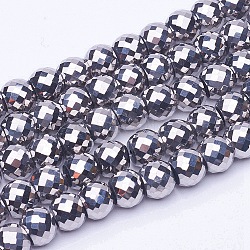 Electroplate Transparent Glass Beads Strands, Faceted, Drum, Silver Plated, 8x6mm, Hole: 1mm, about 40pcs/strand, 9.4 inch(X-EGLA-E047-I06)