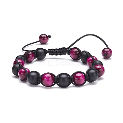 Round Stone Braided Bead Bracelets Set, Natural Tiger Eye & Synthetic Black Stone Beads Stackable Bracelets for Women, Dark Violet, Inner Diameter: 2-1/4~3-1/2 inch(5.6~8.8cm)(BJEW-JB07260-04)