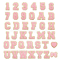 Fashewelry 38Pcs 38 Style Cloth Iron on/Sew on Patches, Costume Accessories, with Adhesive Back, Appliques, for Backpacks, Heart & Letter & Bowknot & Number, Pink, 79~83x33~85x3mm, 1pc/style(DIY-FW0001-16)