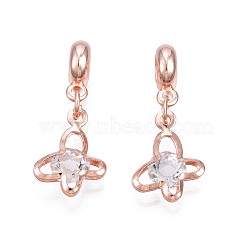 Rack Plating Alloy European Dangle Charms, with Resin Crystal Rhinestone, Large Hole Beads, Cadmium Free & Lead Free, Butterfly, Rose Gold, 31mm, Hole: 4.5mm, Butterfly: 17x11x6mm(MPDL-N039-205RG)