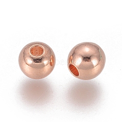 Brass Spacer Beads, Round, Rose Gold, 6mm, Hole: 1.5mm(EC317-4)