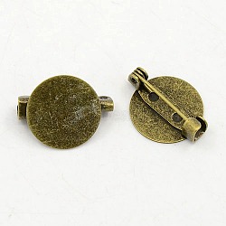 Brass Brooch Cabochon Settings, Flat Round, Antique Bronze, Tray: 15mm, 15x19mm(KK-H090)