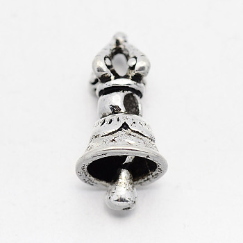 Tibetan Brass Beads, Dorje Vajra with Bell for Buddha Jewelry, Antique Silver, 16x8mm, Hole: 2mm