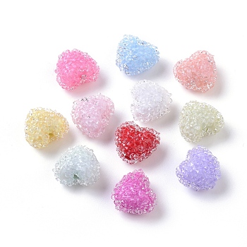 Resin Beads, with Crystal Rhinestone, Imitation Candy Food Style, Heart, Mixed Color, 17x19x10mm, Hole: 1.6mm