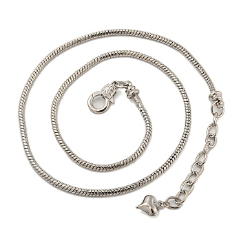 Rack Plating Brass Round Snake Chain Necklaces, Long-Lasting Plated, Lead Free & Cadmium Free, Platinum, 17.52 inch(44.5cm)