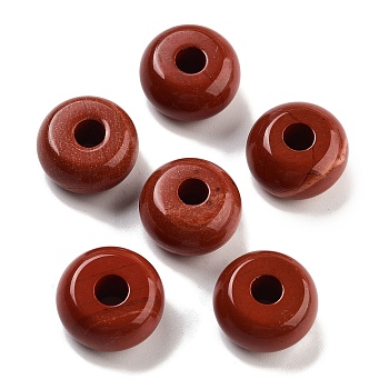 Natural Red Jasper European Beads, Large Hole Rondelle Beads, 14~14.5x7.7~8.3mm, Hole: 4mm