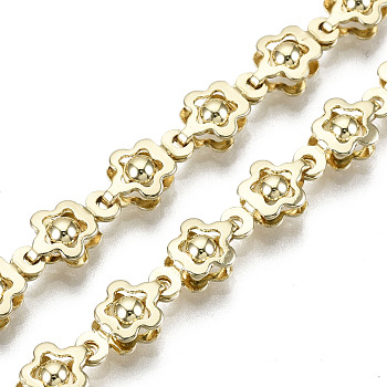 Brass Flower Link Chains, Long-Lasting Plated, Unwelded, Light Gold, 9x6x3mm
