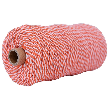 100M Bicolor Round Cotton Cord, for Gift Wrapping, DIY Craft, Coral, 3mm, about 109.36 Yards(100m)/Roll