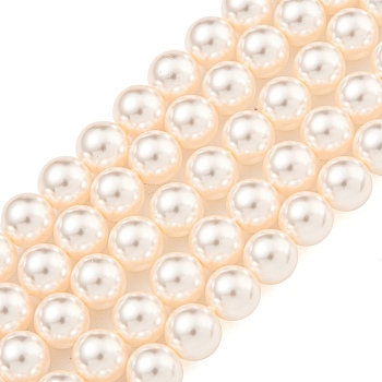 Glass Pearl Beads Strands, Round, PeachPuff, 8mm, Hole: 0.6mm, about 51pcs/strand, 15.98''(40.6cm)