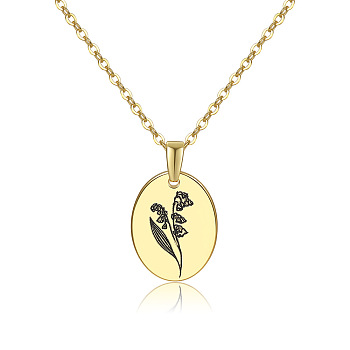 304 Stainless Steel Birth Month Flower Pendant Necklace, Floral Dainty Jewelry for Women, Golden, May Lily, 17.72 inch(45cm)