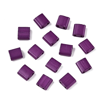 2-Hole Baking Paint Glass Seed Beads, Rectangle, Purple, 5x4.5~5.5x2~2.5mm, Hole: 0.5~0.8mm