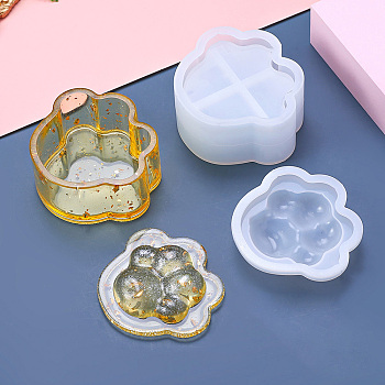 DIY Silicone Paw Print Storage Box Molds, Resin Casting Molds, for UV Resin, Epoxy Resin Craft Making, White, 82x93~94x17~43mm