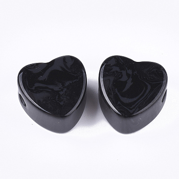 Resin Beads, Imitation Gemstone, Heart, Black, 17x17.5x10mm, Hole: 3mm