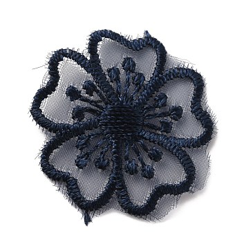 Lace Polyester Embroidery Organza Ornament Accessories, Sewing Craft Decoration, Sakura Flower, Midnight Blue, 30x30x0.9mm