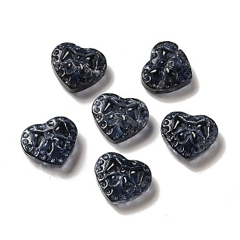 Glass Beads, Heart with Bowknot, Prussian Blue, 14x16x7.5mm, Hole: 1.2mm