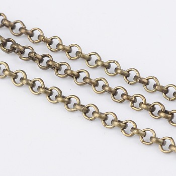 Iron Rolo Chains, Belcher Chain, with Spool, Unwelded, Lead Free & Nickel Free, Antique Bronze, 2x1mm, about 328.08 Feet(100m)/roll