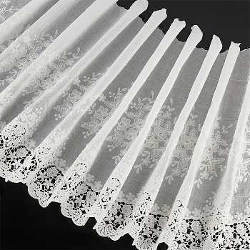 SUPERFINDINGS 3 Yards Cotton Embroidered Wavy Edge Flower Lace Fabric, for DIY Clothing Accessories, White, 14-1/8~15-1/8 inch(360~385mm)