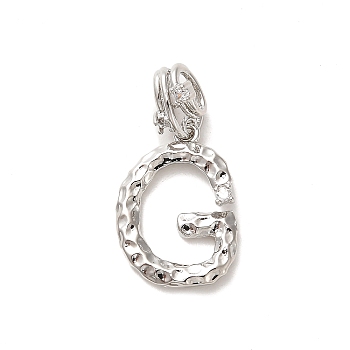 Rack Plating Brass Micro Pave Cubic Zirconia European Dangle Charms, Large Hole Letter Pendant, Platinum, Long-Lasting Plated, Cadmium Free & Lead Free, Letter G, 25.5mm, Charm: 18.5x13.5x2mm, Hole: 4x2.5mm