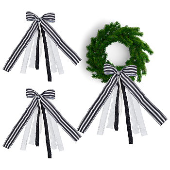 2Pcs Polyester Ornament Accessories, Bowknot with Striped, Black, 450x240mm