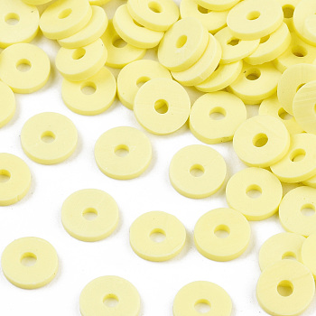 Handmade Polymer Clay Beads, Disc/Flat Round, Heishi Beads, Champagne Yellow, 6x1mm, Hole: 2mm, about 23500pcs/1000g