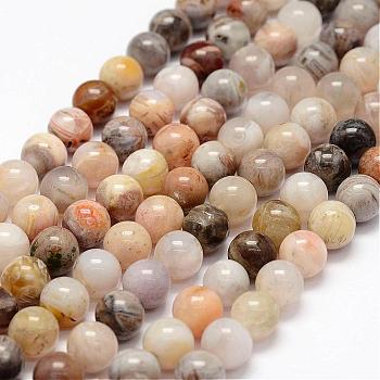 Natural Bamboo Leaf Agate Beads Strands, Round, 8mm, Hole: 1mm, about 47pcs/strand, 15.3 inch