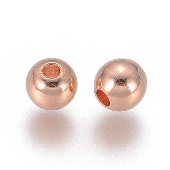 Brass Spacer Beads, Round, Rose Gold, 6mm, Hole: 1.5mm