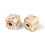 Two Tone Opaque Acrylic European Beads, Large Hole Beads, Imitation Gemstone, Cube, Old Lace, 13~13.5x13~13.5x13~13.5mm, Hole: 5mm, about 217pcs/500g(OACR-N157-06)