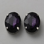 Sew on Rhinestone, Faceted Glass Rhinestone, Multi-Strand Links, with Platinum Tone Alloy Settings, Oval, Purple Velvet, 18x13x7mm, Hole: 1mm(DIY-WH20010-41A-30)