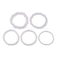 5Pcs 5 Size Acrylic Imitation Pearl Beaded Stretch Bracelets Set, Stackable Bracelets, White, Inner Diameter: 2-1/8 inch(5.5cm), 1Pc/size(BJEW-JB10177)