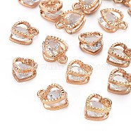 Heart Alloy Charms, with Cubic Zirconia, Light Gold, 12x8.5x5mm, Hole: 1mm(ZIRC-R007-043A-03KC)