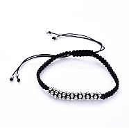 Unisex Adjustable Nylon Thread Braided Bead Bracelets, with Brass Round Beads, Platinum, 2-1/4 inch~3-7/8 inch(5.7~10cm)(BJEW-JB05137-02)