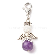 Natural Amethyst & Lava Rock Bead Pendants, with Tibetan Style Alloy Beads, Wing, 39.5mm(HJEW-JM00600-03)