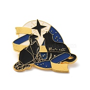 Magic Theme Enamel Pin, Golden Alloy Brooch for Backpack Clothes, Cat Shape, 36.5x42x1.5mm(JEWB-R016-02G)