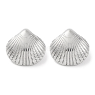 304 Stainless Steel Shell Shape Stud Earrings, Silver, 17x18mm(EJEW-D281-05S)