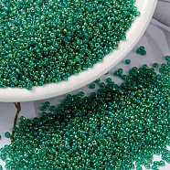 MIYUKI Round Rocailles Beads, Japanese Seed Beads, 15/0, (RR354) Chartreuse Lined Green AB, 1.5mm, Hole: 0.7mm, about 5555pcs/10g(X-SEED-G009-RR0354)