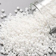 TOHO Round Seed Beads, Japanese Seed Beads, (401) Opaque AB White, 11/0, 2.2mm, Hole: 0.8mm, about 1110pcs/10g, 10g/bottle(SEED-JPTR11-0401)