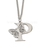 201 Stainless Steel Necklaces, Letter P, 23.74 inch(60.3cm) p: 29.5x34.5x1.3mm(NJEW-Q336-01P-P)