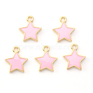 Light Gold Plated Alloy Enamel Pendants, Star, Pearl Pink, 14x12.5x1.5mm, Hole: 1.2mm(ENAM-R136-21B)