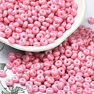Baking Paint Luster Glass Seed Beads, Donut, Hot Pink, 4x2.5mm, Hole: 1mm, 6205pcs/pound(SEED-B001-04A-01)