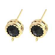 Bass Glass Stud Earring Findings, Round, Black, 14x10mm, Hole: 2mm, Pin: 1mm(KK-S387-01G-04)